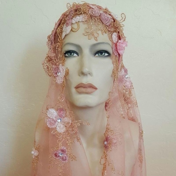Sebrina Love / Sebrina Love Bridals Accessories - Blush Gold Lace Gatsby 20's Veil Headpiece Set